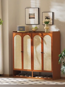 Bamboo Shoe Cabinet 6/7/8 Layers 50+Pairs Shoes Rak Breathable Shoe Dustproof Cabinet Kasut Bertutup Rattan Flip Door Shoe Organizer 藤门鞋柜