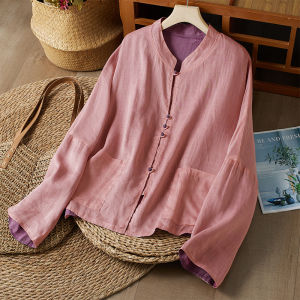 New Chinese Style Loose Cotton Linen Shirt Womens Double-Sided Wear Sunscreen Outerwear Cardigan Retro Tea Ceremony Clothes