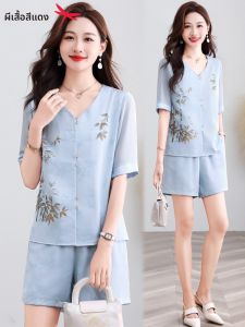 REDDRAGONFLY | Traditional Chinese Style Women Summer Fashion Shirt and Shorts Set