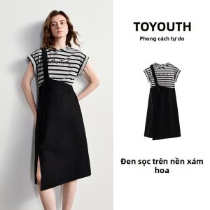 Toyouth | Đầm Thun Ánh Xám Đối Chiếu Không Đều Có Thêu