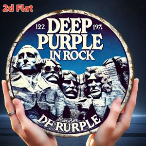 7.79x7.79" 2D Flat Vintage "Deep Purple Rock" Metal Wall Art Plaque - 1972 Retro Rock Culture Decor Durable Aluminum Tin Sign