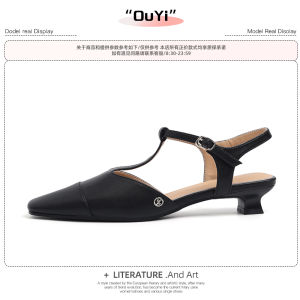 Elegant Leather Version T-Strap Sandals Womens Low Heel Roman Shoes Summer Outdoor Wear Vintage Soft Surface Thin Heel