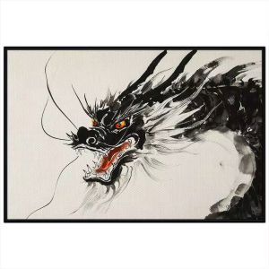 Tranh thủy mặc màu nước rồng đen phong thủy. Tranh treo tường dán tường sơn dầu canvas.CGI-2062