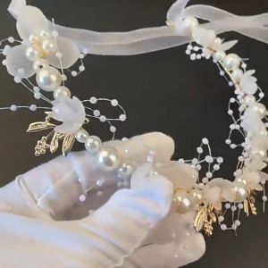 Ikat Kepala Mutiara Bunga Elegan Buatan Tangan Berkualitas Bando Bandana Aksesoris Rambut Wanita