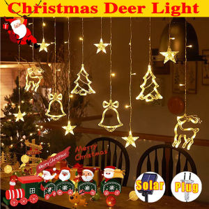 【Solar/Plug】Christmas LED Lights ELK Star Bell Curtain String Lights with 8 Modes 3.5M 108LED Outdoor Waterproof Christmas Fairy Lights Decoration For Home Party Bedroom Festival Decoration Lawn Patio Garden Walkway Ambience Lights Warm and Colorful Light