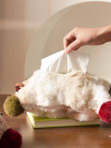 Modern Scandinavian Pure Color Cream Dehaired Angora Tissue Bag Living Room Office Desk Surface Panel Napkin Paper Bag Car Tissue Box