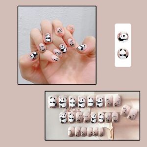 Cute Panda Cartoon Nail Art Stickers Student Fake Nails Finished Product Wearable Nail Decorations Beauty Tools from China