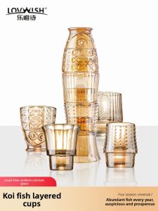 NERVISHI | Year of Fishes Stacking Carp Cup Set Glass Tea and Water Cups Gift