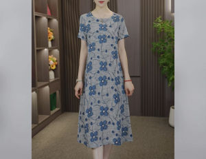 Summer New Style Doll Collar Skin-friendly Breathable Short Sleeve Womens Fashion Loose Belly Covering Dress A-Line Midi Dress