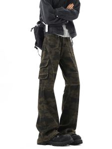 OULUDE | American Camouflage Flare Pocket Cargo Long Trousers