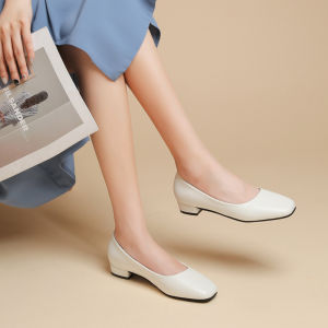 Comfortable Low Heel Square Head Single Shoes for Women Spring New Style Simple Professional Work Shoes Soft Bottom Fashionable Leather Shoes
