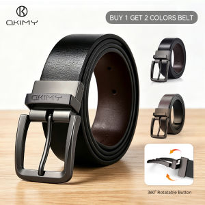 OKIMY Men Belt Outdoor Simple Belt Pin Buckle Belt Rotating Buckle Second-layer Cowhide Waistband Double-Sided Two-Color Belt Youth Sports Pant Belt Simple Nice Waistband
