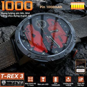 Đồng Hồ Thông Minh T-Rex 3 Dành Cho Nam Pin 1000mAh Chống Nước IP69K GPS Gọi Bluetooth HD 100+ Chế Độ Thể Thao Cấp Độ Quân Sự Đồng Hồ Thông Minh Ngoài Trời