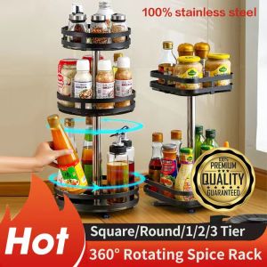 【Sale】Stainless Steel Condiments Rack 360° Rotating Spice Rack Rotatable Kitchen Spice Rack Thicken