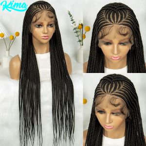 Box Braids Wig 36Inch Cornrow Braided Wigs Synthetic Full Lace  Braided Wig for Black Women Blended Lace Front Braiding Hair Wig