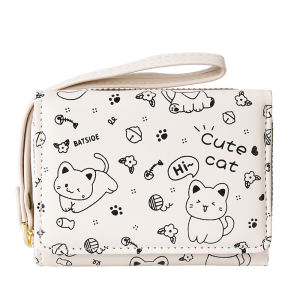 Cute Printed Large Capacity Short Womens Wallet Multi-Card Slot Coin Purse Handheld Bag for Students Fashionable Foldable