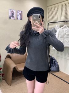 BINKAFENNY | Soft Double Layer Knitted Base Shirt Womens Bell Sleeve Design Sensation Commute Style Korean Version Inner And Outer Wear