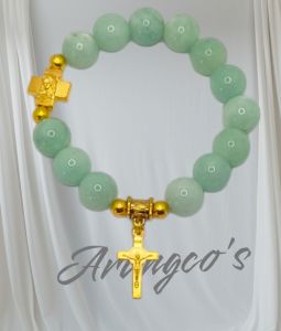 St. Benedict Semi Precious Stone Rosary Religious Church Craft Bracelet. (NOTE: 12mm is 12mm 8mm is actually 10mm)