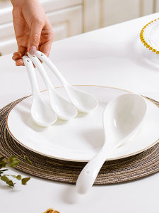 Pure White Bone China Long Handle Soup Spoon for Home And Commercial Use Restaurant Seasoning Spoon Large Eating Spoon Serving Soup