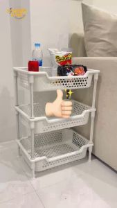 ชั้นวางของสี่เหลี่ยมผืนผ้า 3 ชั้น สีขาว ชั้นวางของอเนกประสงค์ แข็งแรง ทนทาน