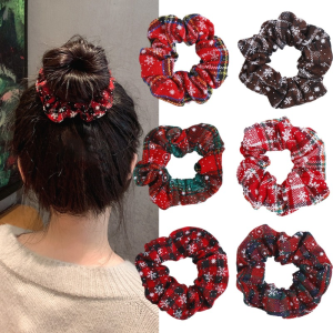 1/6pcs Retro Christmas Snowflake Fabric Hair Rope for Woman Fashion High Ponytail Hair Tie Girl Does Not Hurt The Hair Scrunchie
