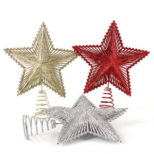 (1Pcs)27.7*19.6cm Gold Silver Red Sequins Five Pointed Star Tree Top Hat New Years Christmas Party Supplies Home Decoration DIY