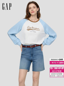 Pure Cotton Long Sleeve T-Shirt Casual Loose Fit Washed Logo Printed Gap Womens Autumn 2025 New Style 792651 round Neck Top