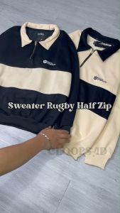 Odeccu Jacket Rugby Half Zip Polo Shirt Vintage Kerah Lipat Terbaru Premium Quality Sweater Rugby Pria dan Wanita Korean Style Sleting Leher Crewneck Rugby