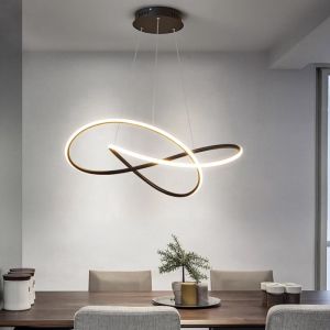 Modern Minimalist LED Chandelier Dining Room Bedroom Bar Counter Ring Shaped Suspension Lamp Home Decor Iron Art Silicon