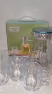 5pc Glass Pitcher and Cup for Iced Tea/Juice/Beverage/Party Glass/Water Set