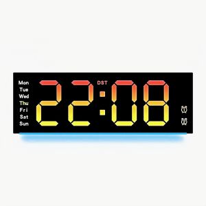 11 Inch RGB Large Digital Wall Clock with 9 Colors Mood Light 2 Alarm Timer DST Table Clock 12/24H 10-Level Brightness LED Clock