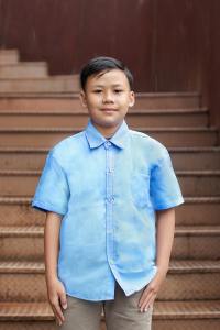 TopOne88 Baju Kemeja Lengan Pendek Denim Anak Laki Laki Usia 6 8 10 12 Tahun