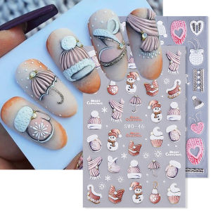 2pcs Christmas Cartoon Nail Stickers Winter Sweater Gloves Hat Snowman Self Adhesive Slider Nail Decals Snowflake Manicure Decor