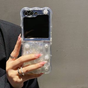 Rose Butterfly Phone Case For Samsung Galaxy Z Flip 6 5 4 3 Bracelet Wave Shockproof Cover For Samsung ZFlip7 With Lanyard Cover