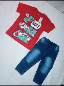 Setelan Dino Anak Laki-laki Jeans Stretch Anak Cowok Baju Kaos Anak Laki-laki Cowok Usia 1-9 Tahun Set Anak Motif Dino Celana Panjang Jeans Premium