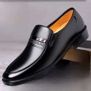 Genuine Cowhide Leather Mens Business Casual Shoes Waterproof Soft Bottom Driving Formal Dad Shoes Wear-Resistant Slip-On Outdoor Casual Shoes