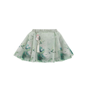Chinese Style Printed T-Shirt And Skirt Set for Girls Summer Season Cotton Blend Fabric round Neck Short Sleeve YOEHYAUL