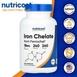 Nutricost Iron Chelate from Ferrochel 18mg 240 Capsules Dietary Supplement.