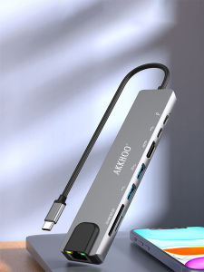 AKKHOO USB-C 4K HDTV 5Gbps Mini laptop docking station (1.27x0.55in ) PD100W Fast Charging 8 in 1phone docking station