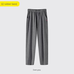 Men Pajama Pants Lounge Pants Cotton Loose Breathable Plus Size Stretch Elastic Waistband Solid Sleeping Pants Resistance