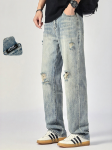 FINGERCROXX | American Style Ripped and Distressed Straight Jeans