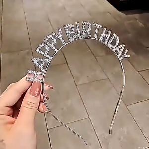 VitaStoree Bando Tulisan Happy Birthday Aksen Berlian Imitasi Alloy Anti Karat
