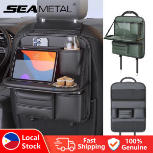SEAMETAL Leather Car Seat Back Storage Bag Multifunctional Car Seat Back Hanging Organizer Tissue Box Water Cup Holder Sundry Storage Box