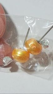 金黄色淡水珍珠耳环耳钉 gold yellow color natural freshwater pearl earrings