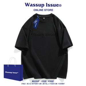 Wassup Issue American Stamp Short Sleeve T-Shirt Men Summer Loose round Neck Half Sleeve Couples T-Shirt Youth Fashion Brand