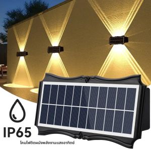 LED เครื่องซักผ้าฝาผนังพลังงานแสงอาทิตย์โคมไฟติดผนังสวน LED เลนส์กันน้ํา IP65 สามารถใช้กับอาคารด้านหน้าและผนังภายใน