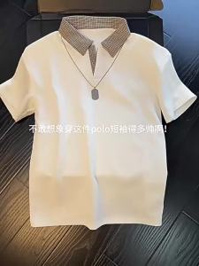 US Plaid Collar Polo T-Shirt Short Sleeve