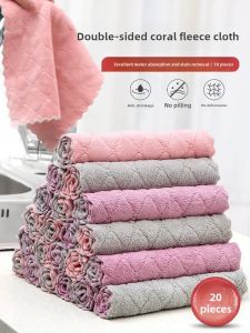 Water Absorbent Kitchen Cloth Oil Removal Dishwashing Cloth Non-Falling Hair Easy to Clean Tablecloth Coral Fleece Material