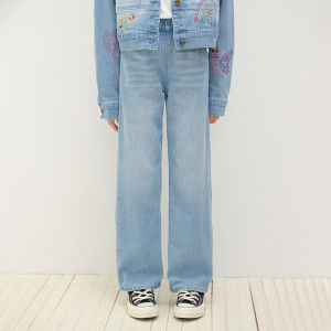 LOVESASAKIDS | Straight Leg High Waist Twill Jeans Elastic Slim Fit