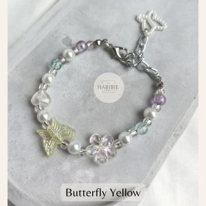 gelang manik by Habibie Craft lucu imut kupu bunga kristal mutiara pink ungu putih aesthetic kekinian viral newjeans Taylor Swift K-Pop murah cantik putih Korea